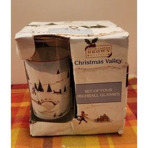 David Carter Brown Christmas Valley Highball Glasses Set of 4, NIB